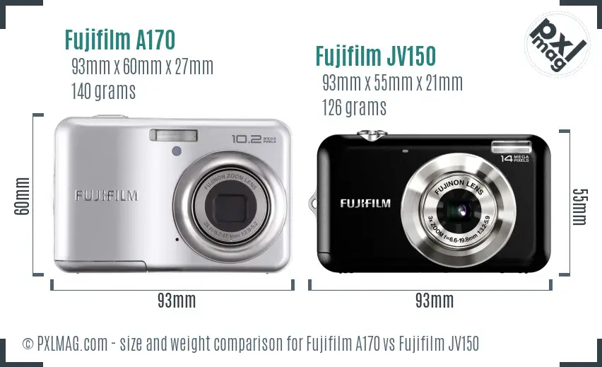 Fujifilm A170 vs Fujifilm JV150 size comparison