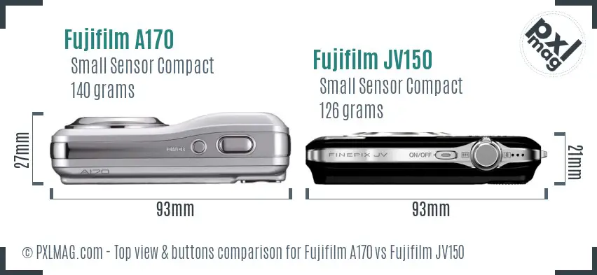 Fujifilm A170 vs Fujifilm JV150 top view buttons comparison