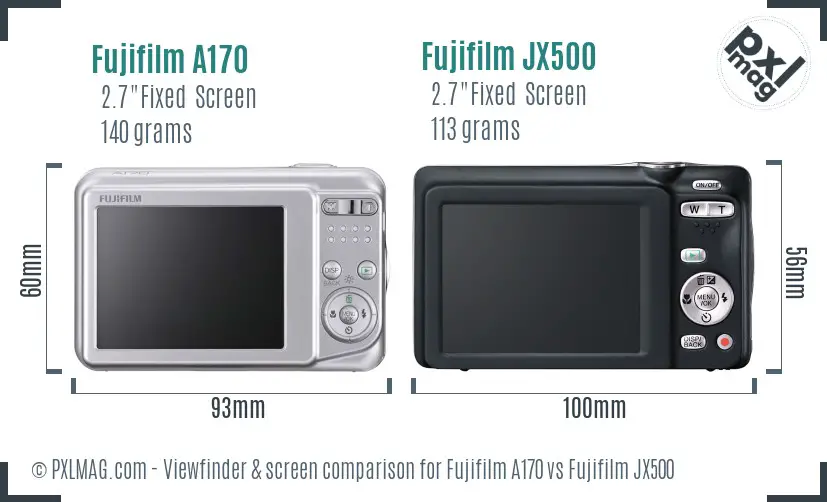 Fujifilm A170 vs Fujifilm JX500 Screen and Viewfinder comparison