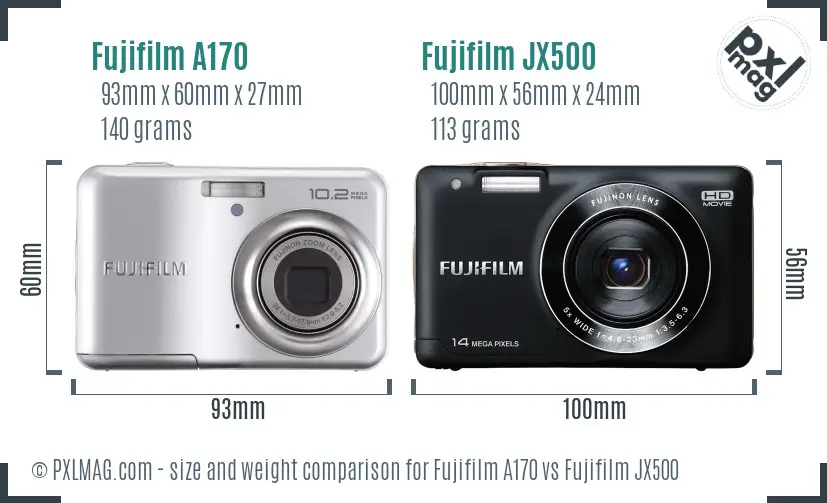 Fujifilm A170 vs Fujifilm JX500 size comparison