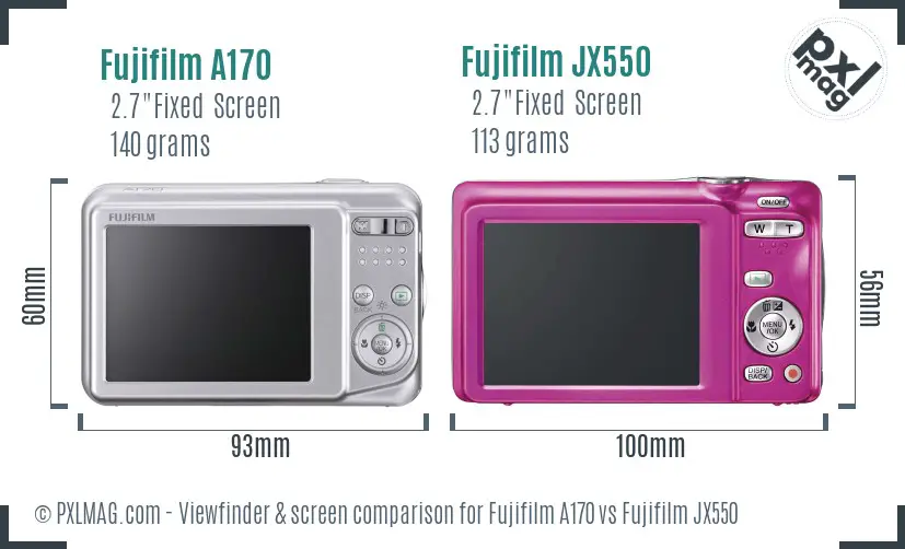 Fujifilm A170 vs Fujifilm JX550 Screen and Viewfinder comparison