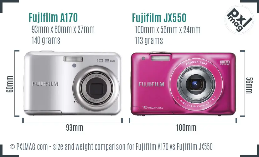 Fujifilm A170 vs Fujifilm JX550 size comparison