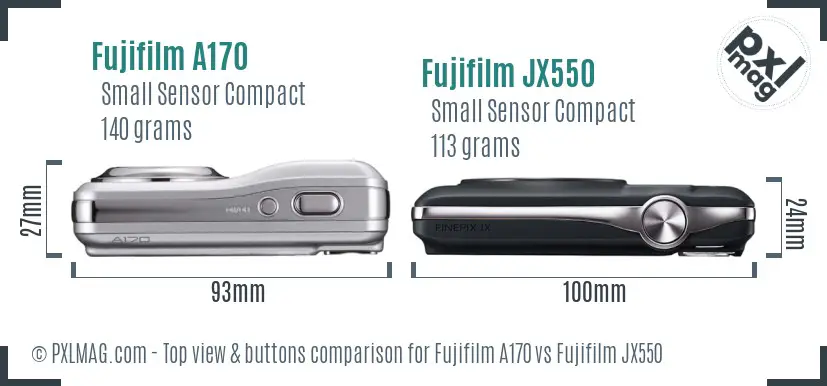 Fujifilm A170 vs Fujifilm JX550 top view buttons comparison