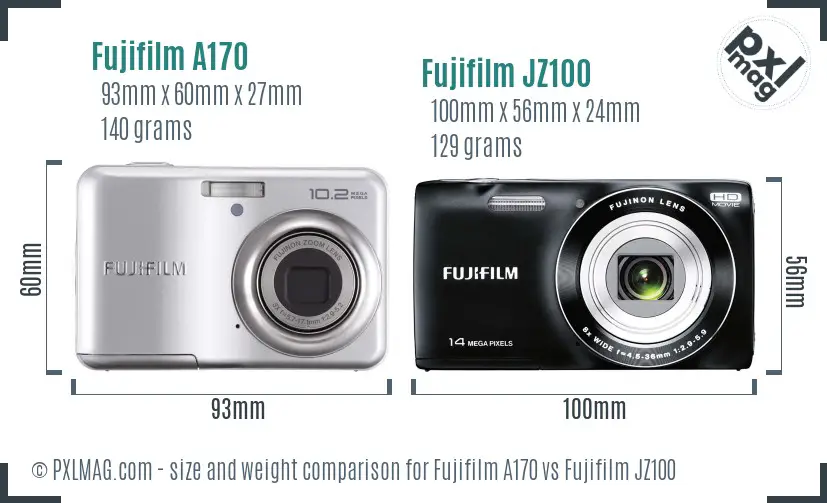 Fujifilm A170 vs Fujifilm JZ100 size comparison