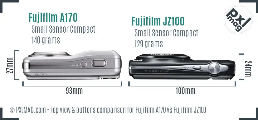 Fujifilm A170 vs Fujifilm JZ100 top view buttons comparison