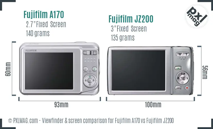 Fujifilm A170 vs Fujifilm JZ200 Screen and Viewfinder comparison