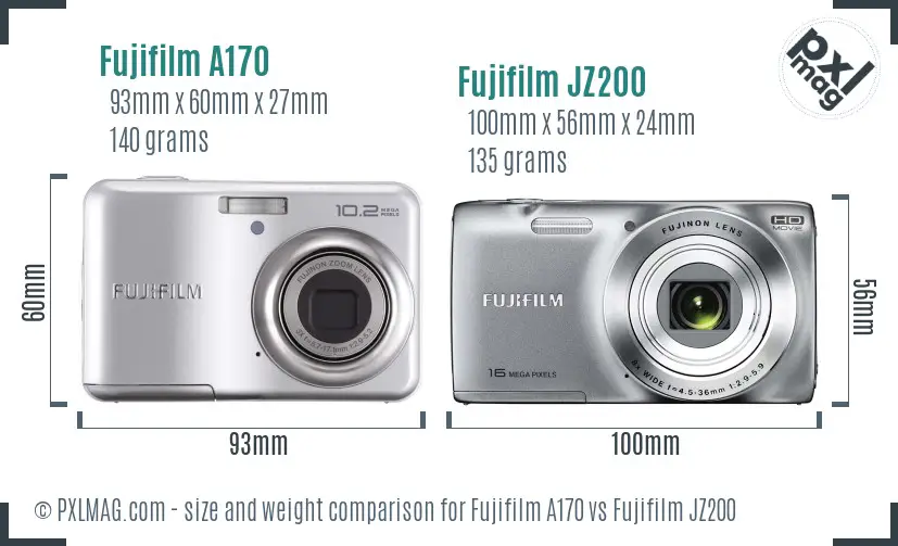 Fujifilm A170 vs Fujifilm JZ200 size comparison