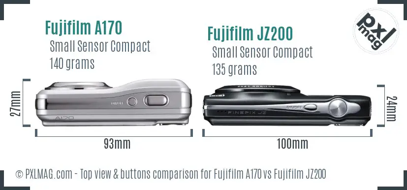 Fujifilm A170 vs Fujifilm JZ200 top view buttons comparison