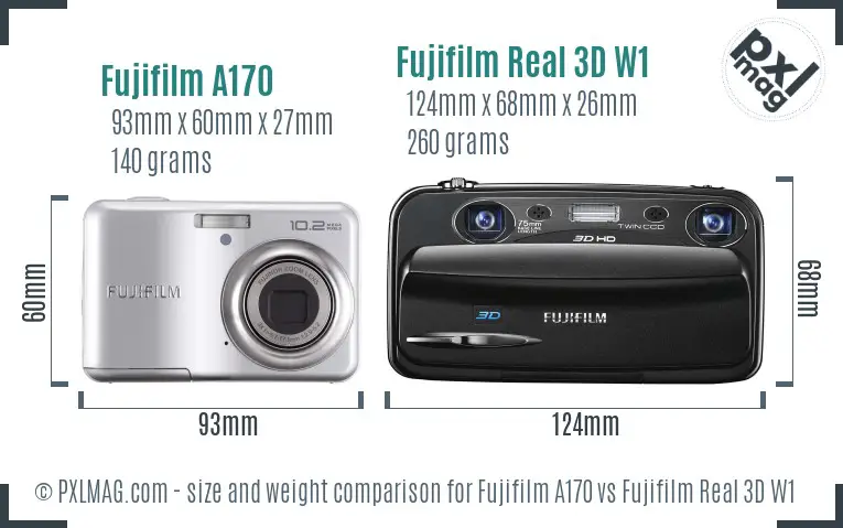 Fujifilm A170 vs Fujifilm Real 3D W1 size comparison