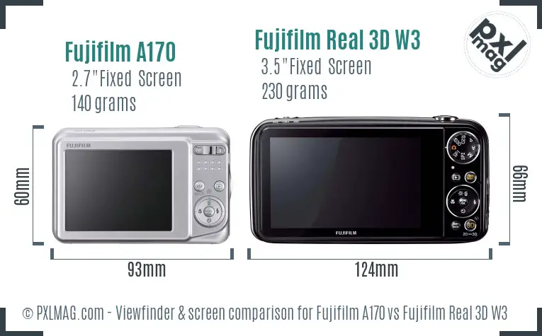Fujifilm A170 vs Fujifilm Real 3D W3 Screen and Viewfinder comparison