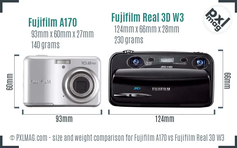 Fujifilm A170 vs Fujifilm Real 3D W3 size comparison