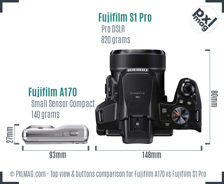 Fujifilm A170 vs Fujifilm S1 Pro top view buttons comparison