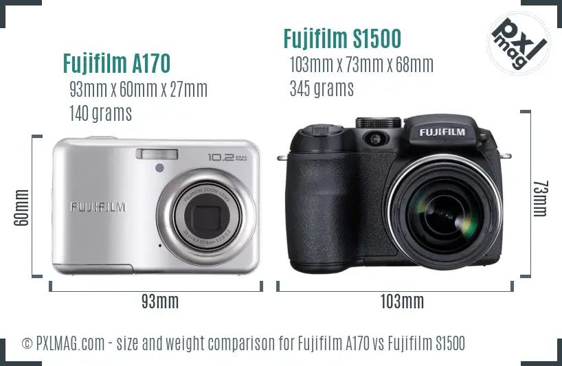 Fujifilm A170 vs Fujifilm S1500 size comparison