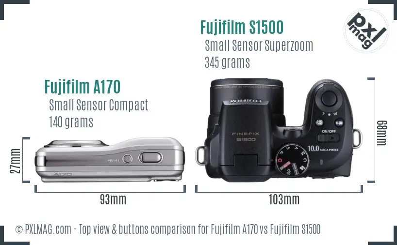 Fujifilm A170 vs Fujifilm S1500 top view buttons comparison