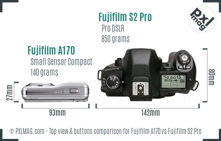 Fujifilm A170 vs Fujifilm S2 Pro top view buttons comparison Fujifilm A170 vs Fujifilm S2 Pro top view buttons comparison