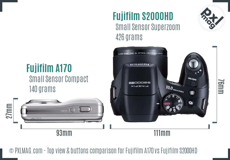 Fujifilm A170 vs Fujifilm S2000HD top view buttons comparison Fujifilm A170 vs Fujifilm S2000HD top view buttons comparison