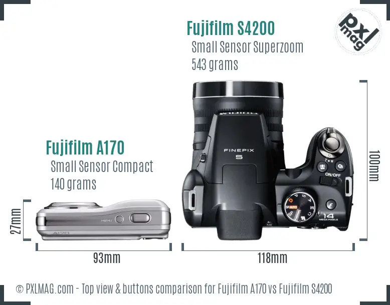 Fujifilm A170 vs Fujifilm S4200 top view buttons comparison