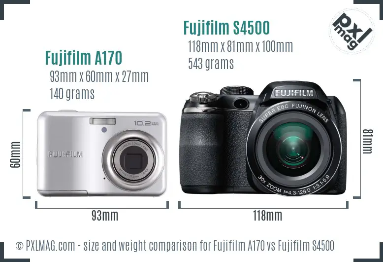 Fujifilm A170 vs Fujifilm S4500 size comparison