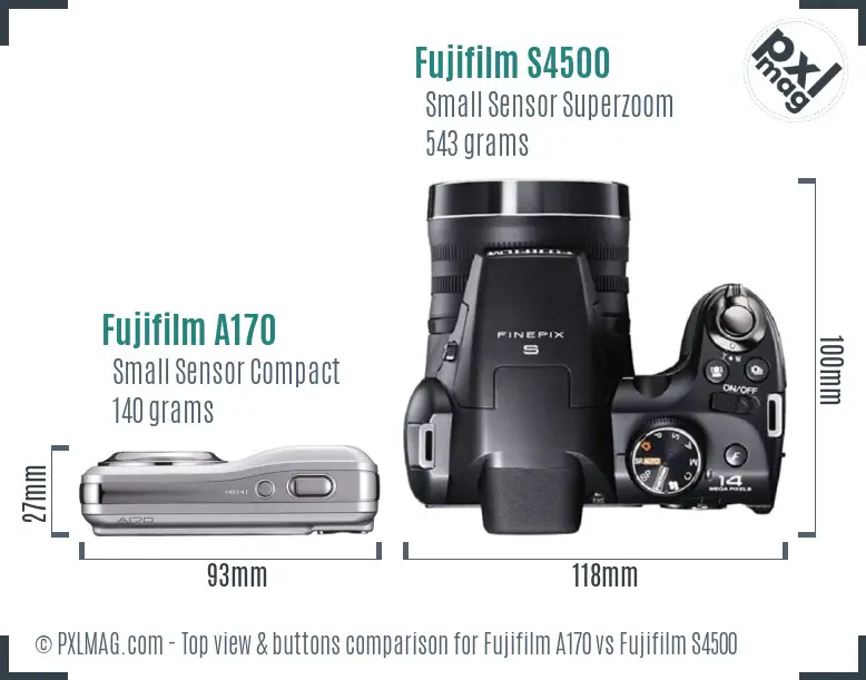 Fujifilm A170 vs Fujifilm S4500 top view buttons comparison