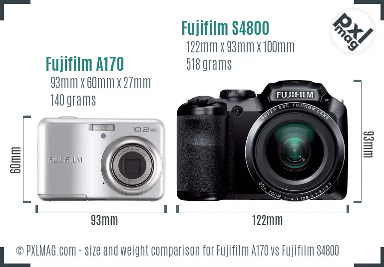 Fujifilm A170 vs Fujifilm S4800 size comparison