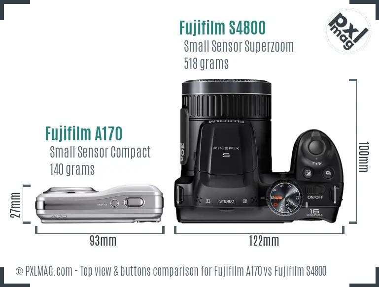 Fujifilm A170 vs Fujifilm S4800 top view buttons comparison