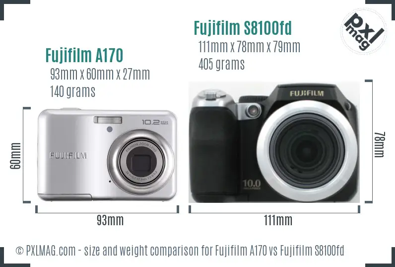 Fujifilm A170 vs Fujifilm S8100fd size comparison