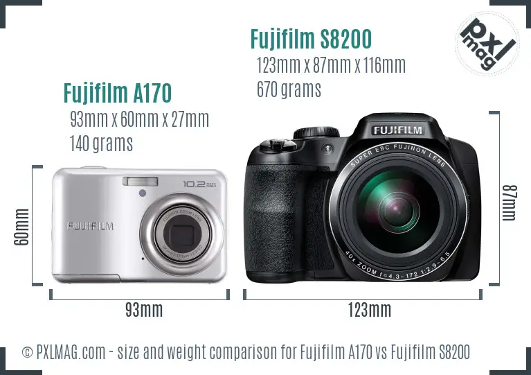 Fujifilm A170 vs Fujifilm S8200 size comparison