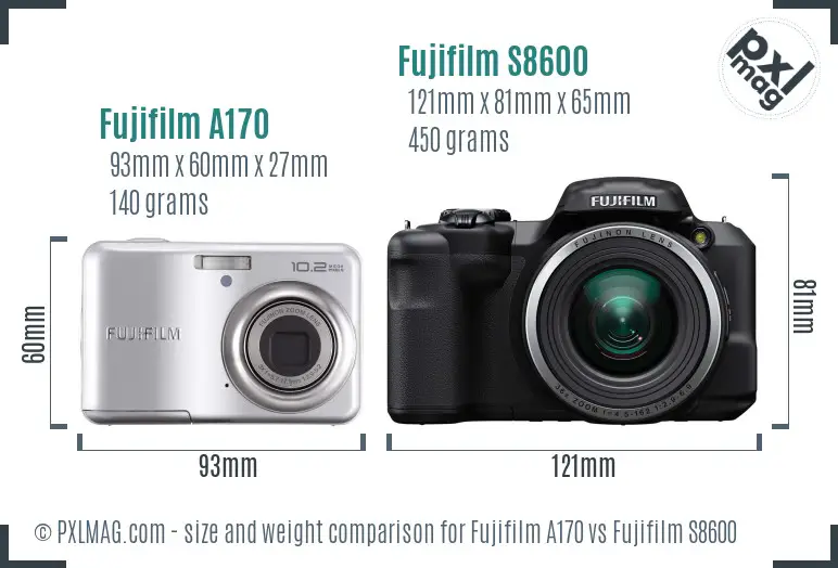 Fujifilm A170 vs Fujifilm S8600 size comparison