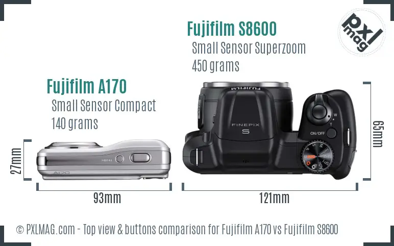 Fujifilm A170 vs Fujifilm S8600 top view buttons comparison