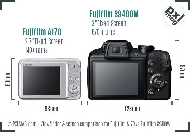 Fujifilm A170 vs Fujifilm S9400W Screen and Viewfinder comparison