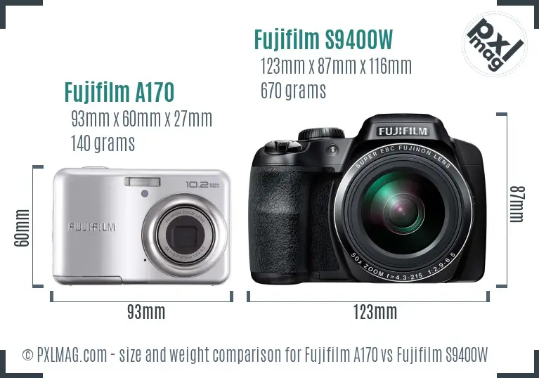 Fujifilm A170 vs Fujifilm S9400W size comparison