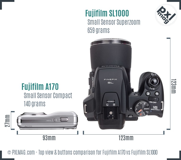 Fujifilm A170 vs Fujifilm SL1000 top view buttons comparison