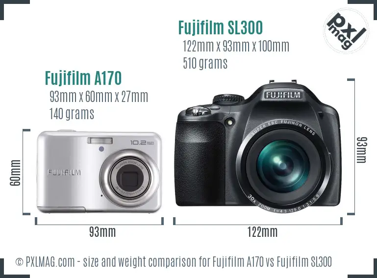 Fujifilm A170 vs Fujifilm SL300 size comparison