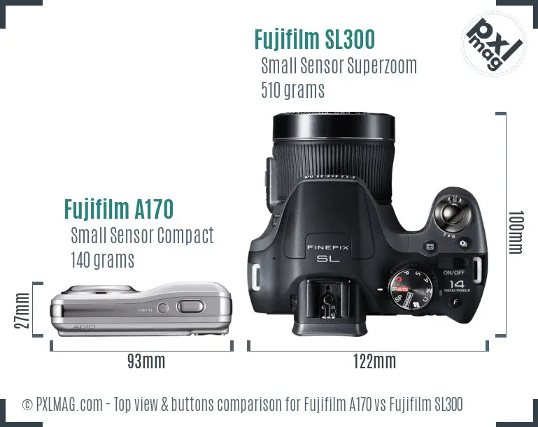 Fujifilm A170 vs Fujifilm SL300 top view buttons comparison