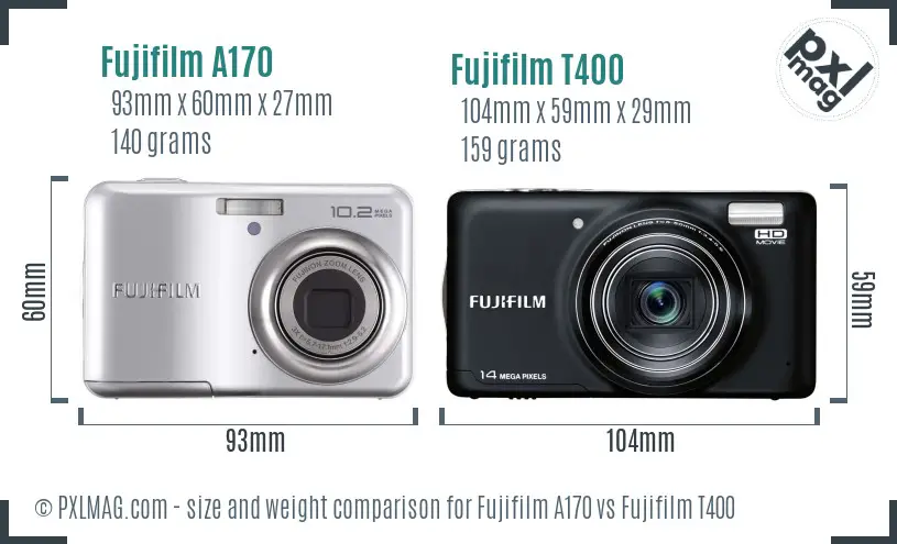 Fujifilm A170 vs Fujifilm T400 size comparison