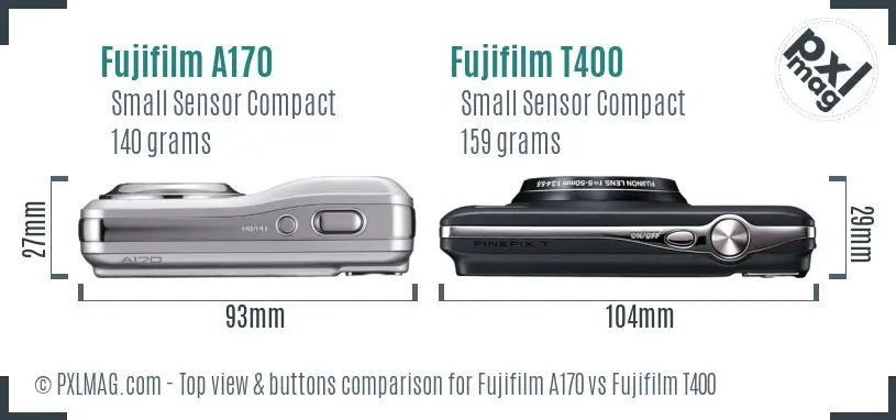 Fujifilm A170 vs Fujifilm T400 top view buttons comparison