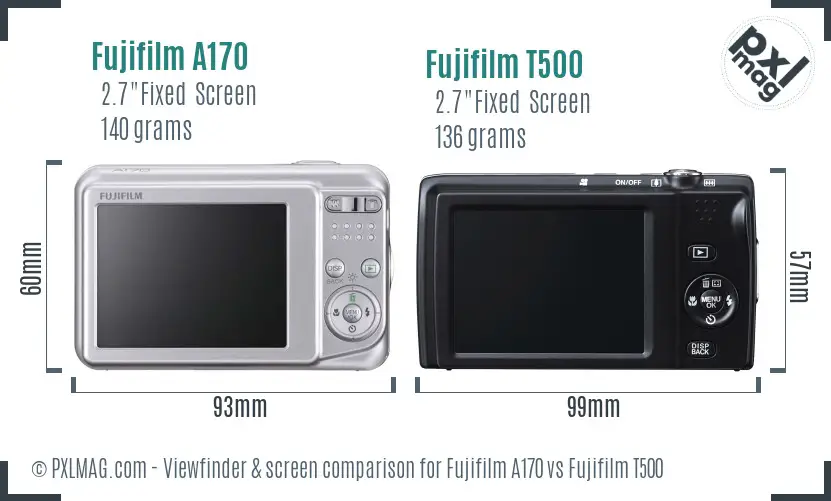Fujifilm A170 vs Fujifilm T500 Screen and Viewfinder comparison