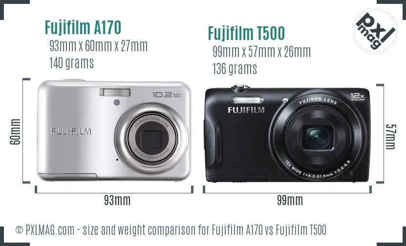 Fujifilm A170 vs Fujifilm T500 size comparison