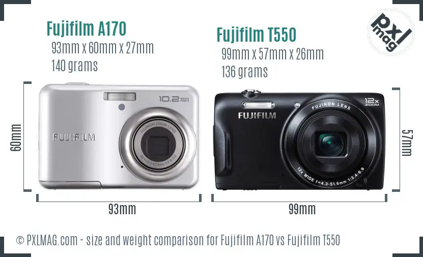 Fujifilm A170 vs Fujifilm T550 size comparison