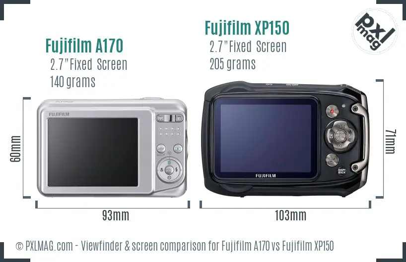 Fujifilm A170 vs Fujifilm XP150 Screen and Viewfinder comparison