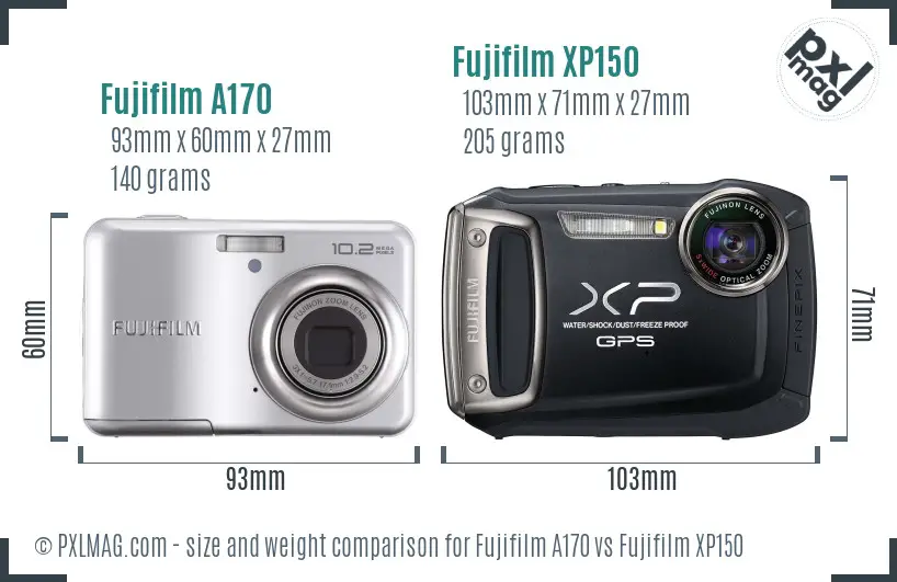 Fujifilm A170 vs Fujifilm XP150 size comparison