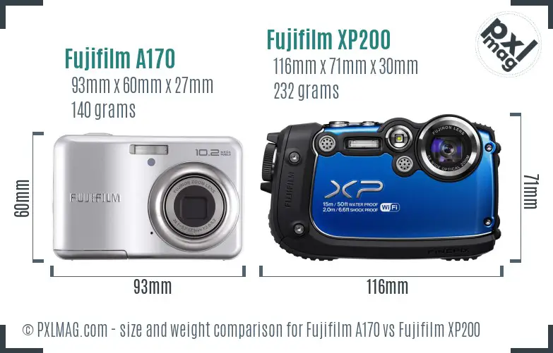 Fujifilm A170 vs Fujifilm XP200 size comparison