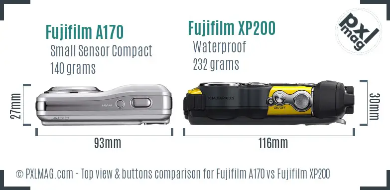 Fujifilm A170 vs Fujifilm XP200 top view buttons comparison