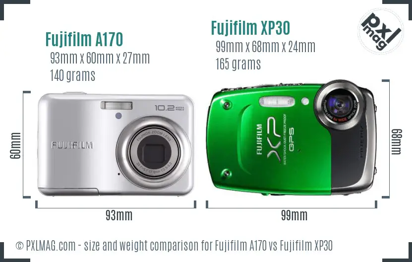 Fujifilm A170 vs Fujifilm XP30 size comparison