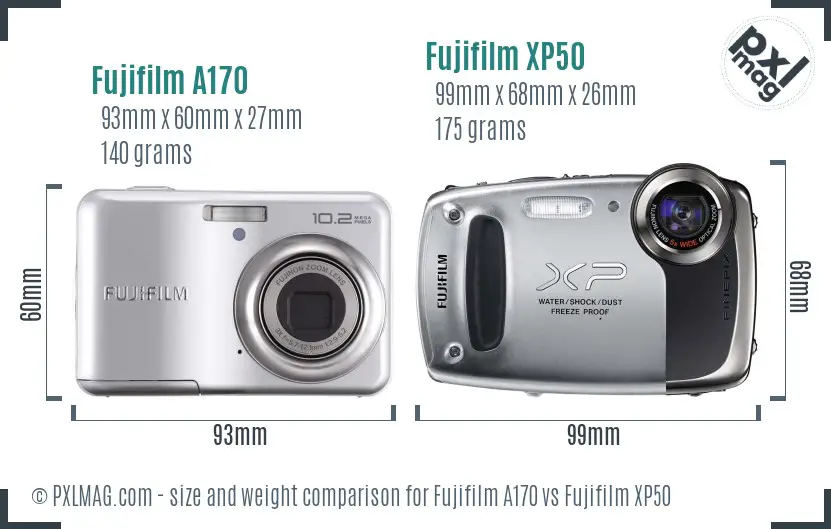 Fujifilm A170 vs Fujifilm XP50 size comparison