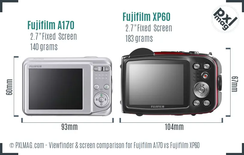 Fujifilm A170 vs Fujifilm XP60 Screen and Viewfinder comparison