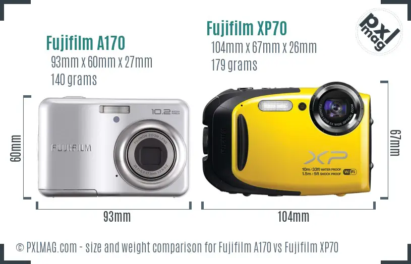 Fujifilm A170 vs Fujifilm XP70 size comparison