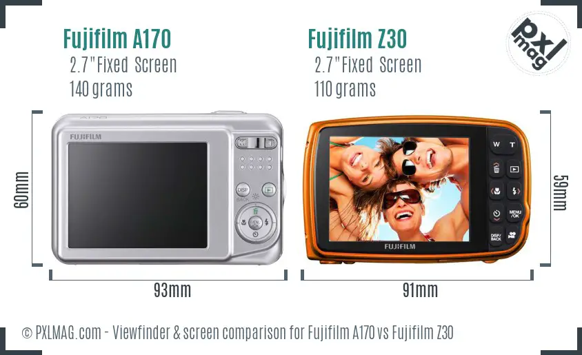 Fujifilm A170 vs Fujifilm Z30 Screen and Viewfinder comparison