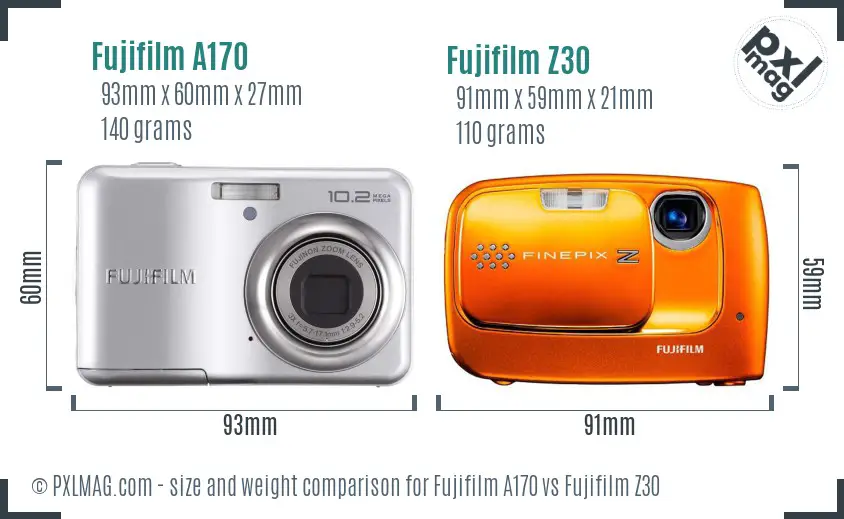 Fujifilm A170 vs Fujifilm Z30 size comparison