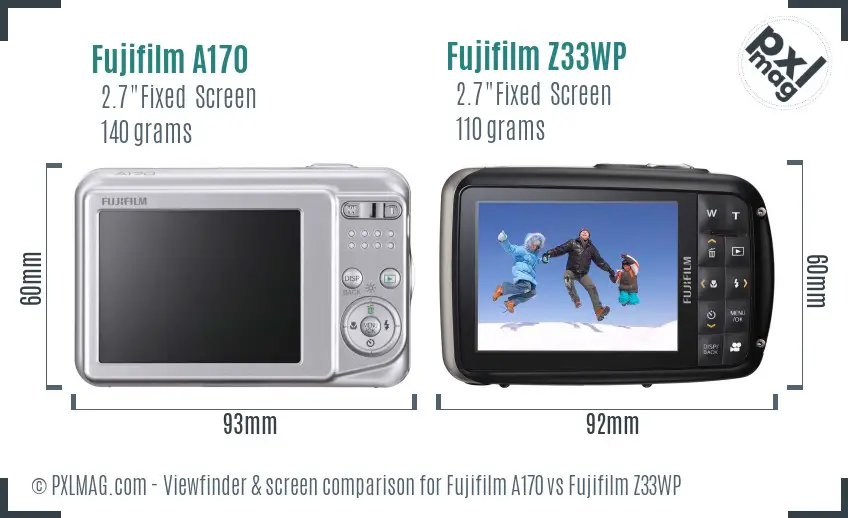Fujifilm A170 vs Fujifilm Z33WP Screen and Viewfinder comparison